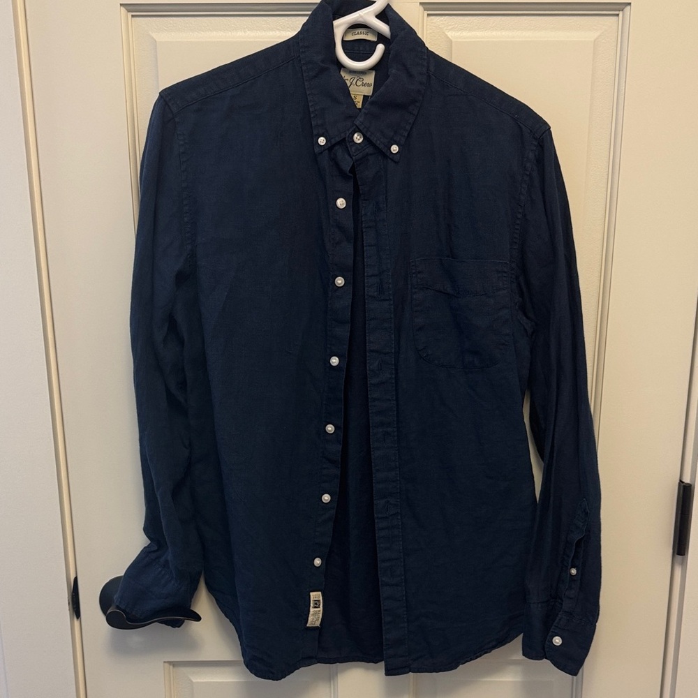 J. Crew Dark Blue Casual Button-Down Linen Shirt